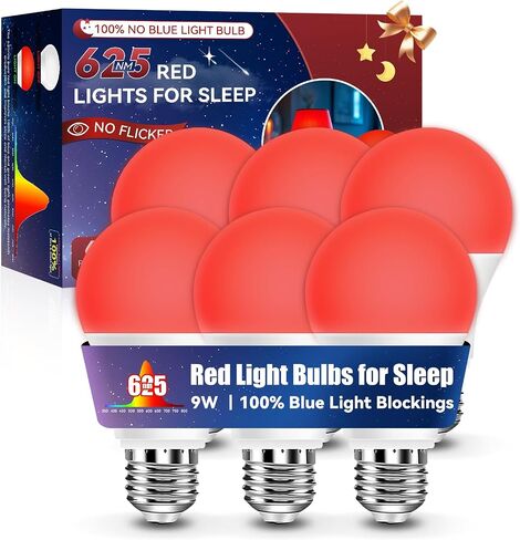 Neporal 625nm Red Light Bulbs for Sleep 3W, 100% Blue Light Blocking Bulbs for Melatonin Promote, A19 40W Eq. Soft Red Night Light Bulb for Sleep, Read, Baby Nursery 2PK (White When Off, Red When on) in Kuwait