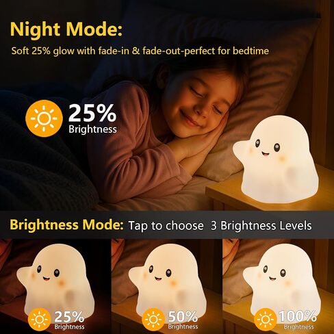 RGB Ghost Night Light – Color-Changing Tap Control Fun Toy for Kids, Soft Squishy Silicone Lamp with Sounds, Dimmable Rechargeable Bedside & Table Lamp, Funny Gift for Boys & Girls in Kuwait