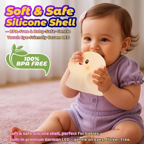 RGB Ghost Night Light – Color-Changing Tap Control Fun Toy for Kids, Soft Squishy Silicone Lamp with Sounds, Dimmable Rechargeable Bedside & Table Lamp, Funny Gift for Boys & Girls in Kuwait