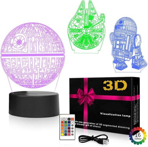 3D Illusion LED Night Light,16 Colors Gradual Changing Touch Switch USB Table Lamp for Holiday Gifts or Home Decorations （3Pattern） in Kuwait