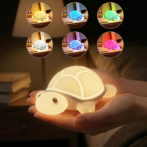 Turtle Night Light for Kids: Soft BPA-Free Silicone Nursery Lamp, Rechargeable Baby Nightlight with 7-Color Tap Control, Portable Bedside Companion for Toddlers & Newborns, Cute Animal Decor Gift in Kuwait
