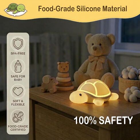 Turtle Night Light for Kids: Soft BPA-Free Silicone Nursery Lamp, Rechargeable Baby Nightlight with 7-Color Tap Control, Portable Bedside Companion for Toddlers & Newborns, Cute Animal Decor Gift in Kuwait