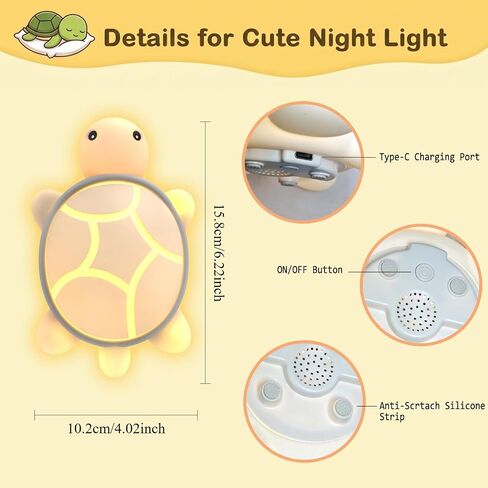 Turtle Night Light for Kids: Soft BPA-Free Silicone Nursery Lamp, Rechargeable Baby Nightlight with 7-Color Tap Control, Portable Bedside Companion for Toddlers & Newborns, Cute Animal Decor Gift in Kuwait