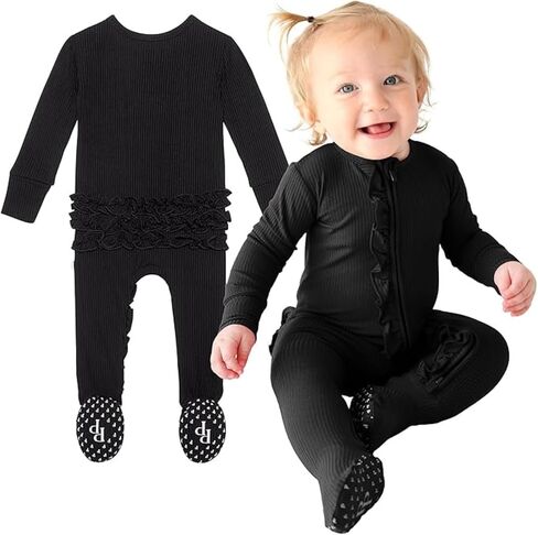 Posh Peanut Viscose Derived from Bamboo Baby Infant Girls Footie Pajamas | Ruffle Bodice With 2-Way Zipper for Easy Access, Footed Grips, True To Size Snug Fit, And Easy Care Wash in Kuwait