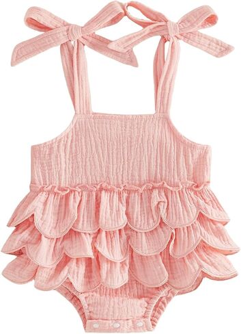 BeQeuewll Baby Girl 4th of July Outfit Newborn Infant Romper Dress Flag Print Sleeveless Tie Up Tutu Bodysuit Cute Outfits in Kuwait