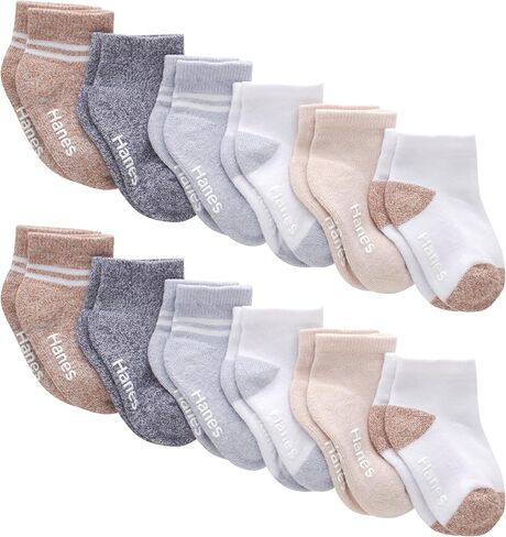 Hanes Toddler Ankle and Low Cut Socks, 12-Pack, Pure Comfort Socks for Infant & Toddler Girls and Boys - Organic Cotton Blend in Kuwait