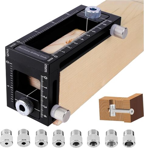2-in-1 Auto Centering Dowel Drilling Jig with 8 Size Drill Bushings 3-10mm | Aluminum Alloy Woodworking Portable Dowel Jig Kit for Hidden Screw Holes,Adjustable Drilling Guide for DIY Wood Joint Tool in Kuwait