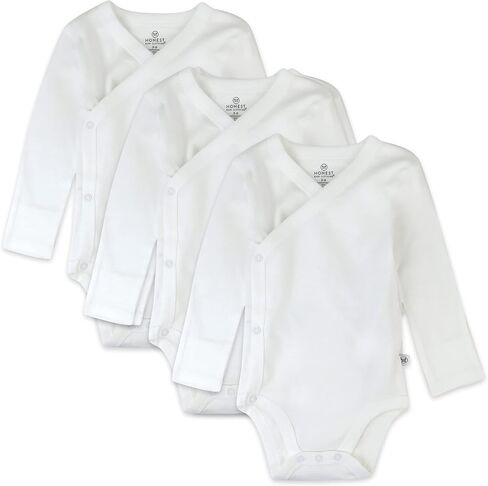 HonestBaby Baby 3-pack Long Sleeve Side-snap Kimono Bodysuits Organic Cotton for Infant Baby Boys, Girls, Unisex in Kuwait