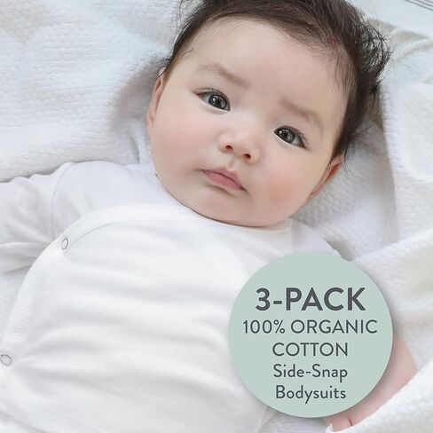 HonestBaby Baby 3-pack Long Sleeve Side-snap Kimono Bodysuits Organic Cotton for Infant Baby Boys, Girls, Unisex in Kuwait