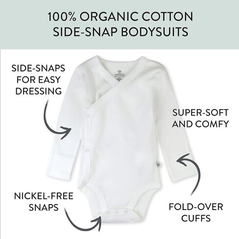 HonestBaby Baby 3-pack Long Sleeve Side-snap Kimono Bodysuits Organic Cotton for Infant Baby Boys, Girls, Unisex in Kuwait