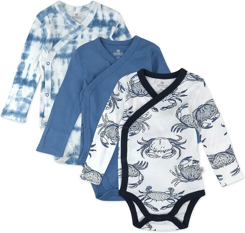 HonestBaby Baby 3-pack Long Sleeve Side-snap Kimono Bodysuits Organic Cotton for Infant Baby Boys, Girls, Unisex in Kuwait