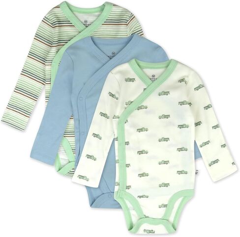 HonestBaby Baby 3-pack Long Sleeve Side-snap Kimono Bodysuits Organic Cotton for Infant Baby Boys, Girls, Unisex in Kuwait