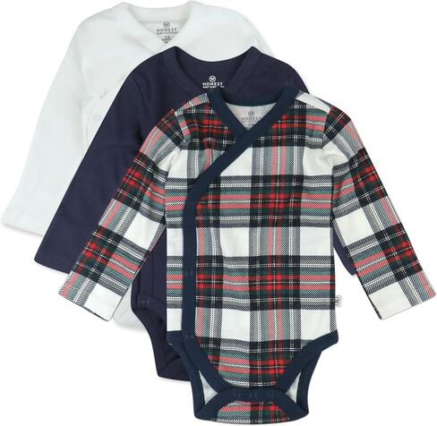 HonestBaby Baby 3-pack Long Sleeve Side-snap Kimono Bodysuits Organic Cotton for Infant Baby Boys, Girls, Unisex in Kuwait