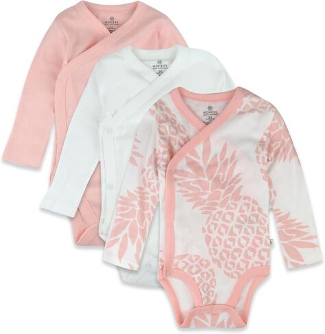HonestBaby Baby 3-pack Long Sleeve Side-snap Kimono Bodysuits Organic Cotton for Infant Baby Boys, Girls, Unisex in Kuwait