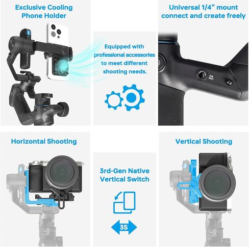 FeiyuTech SCORP Mini 3 Pro All-in-One 3-Axis Gimbal Stabilizer for Camera, Smartphone & Action Cam | Built-in AI Tracking Sensor, Detachable Remote Handle, Vertical Shooting Compatible in Kuwait