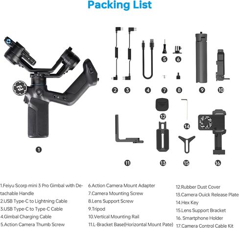 FeiyuTech SCORP Mini 3 Pro All-in-One 3-Axis Gimbal Stabilizer for Camera, Smartphone & Action Cam | Built-in AI Tracking Sensor, Detachable Remote Handle, Vertical Shooting Compatible in Kuwait