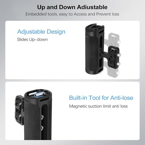 Up and Down Adjustable Left Right Handle Handgrip, Mini Side Handle Handgrip with Cold Shoe Interface and 1/4"-20 Screw Mount for DSLR/Digital Camera Cage in Kuwait