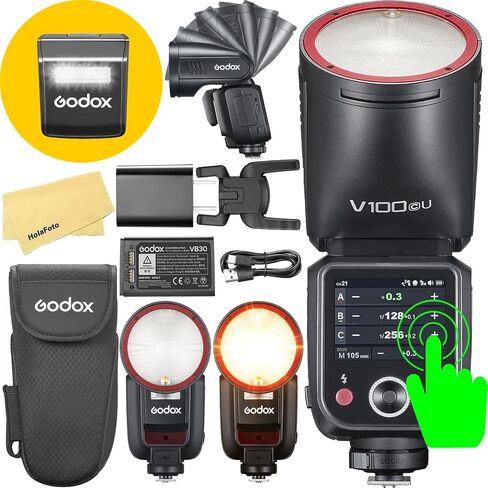 Godox V100F V100 F V100-F Round Head Camera Flash for Fujifilm Fuji Cameras | 100Ws 2.4G TTL1/8000 HSS,400 Full Power Flashes,1.7s Recycle Time(USA Version) in Kuwait