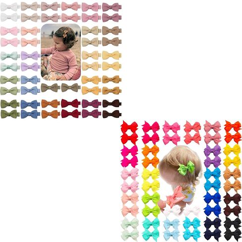100Pcs Tiny 2" Baby Hair Bows Fully Covered Barrettes Clips for Baby Girls Infants and Toddlers,25 Colors in Pairs in Kuwait
