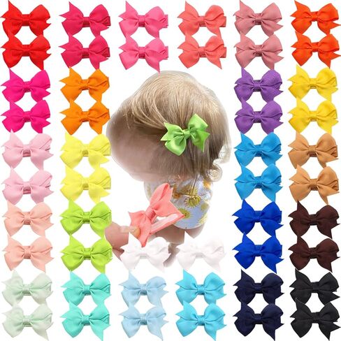 100Pcs Tiny 2" Baby Hair Bows Fully Covered Barrettes Clips for Baby Girls Infants and Toddlers,25 Colors in Pairs in Kuwait