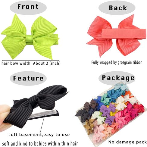 100Pcs Tiny 2" Baby Hair Bows Fully Covered Barrettes Clips for Baby Girls Infants and Toddlers,25 Colors in Pairs in Kuwait