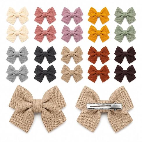 20PCS Toddler Bows for Baby Girls, Mini Baby Hair Bow Clips | 2.1 Inch Mini Bows in 10 Colors, Soft Waffle Fabric with Alligator Clips for Fine Hair in Kuwait