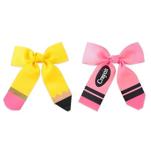 AnyDesign Hair Bows Back to School Pencil Crayon Hair Clips Ribbon Bowknot Alligator Barrettes for First Day of School Party Classroom Hairstyle Accessories, 2 Pcs in Kuwait
