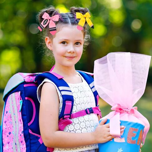 AnyDesign Hair Bows Back to School Pencil Crayon Hair Clips Ribbon Bowknot Alligator Barrettes for First Day of School Party Classroom Hairstyle Accessories, 2 Pcs in Kuwait