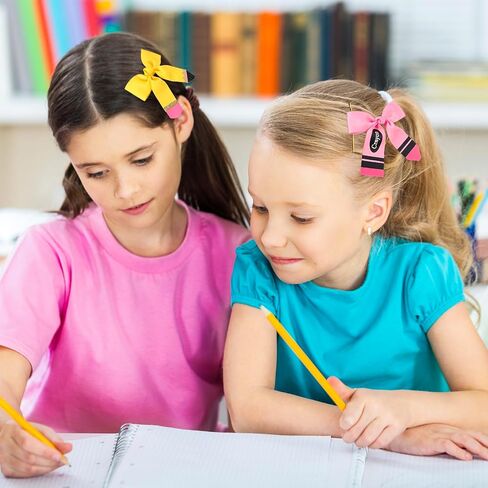 AnyDesign Hair Bows Back to School Pencil Crayon Hair Clips Ribbon Bowknot Alligator Barrettes for First Day of School Party Classroom Hairstyle Accessories, 2 Pcs in Kuwait