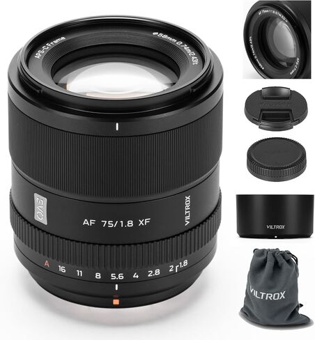 VILTROX 75mm f/1.2 F1.2 Pro XF Fuji X-Mount Ultra Wide Angle Autofocus APS-C Prime Lens for Fujifilm Fuji X-Mount Camera X-A7 X-S10 X-T200 X-T100 X-T20 X-T30 X-T3 X-T4 X-E2 X-E2S X-E4 Black in Kuwait