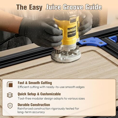 Juice Groove Router Jig, Adjustable Guide for 18"x18" Cutting Boards w/Corner Guides | Create Perfect Square/Round/Triangle Handle Grooves | Easy-Slide Smooth Finish, Black in Kuwait