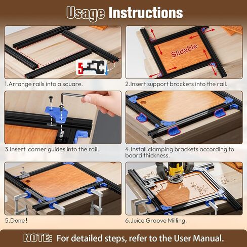 Juice Groove Router Jig, Adjustable Guide for 18"x18" Cutting Boards w/Corner Guides | Create Perfect Square/Round/Triangle Handle Grooves | Easy-Slide Smooth Finish, Black in Kuwait