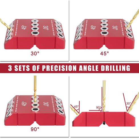 Cable Railing Drill Guide, Portable Angle Drill Guide Jig with 30/45/90 Degree Multi-Angle Drilling Template, 4 Hole Sizes 3/16" 1/4" 5/16" 3/8", Bubble Level for Stair & Deck Installation in Kuwait