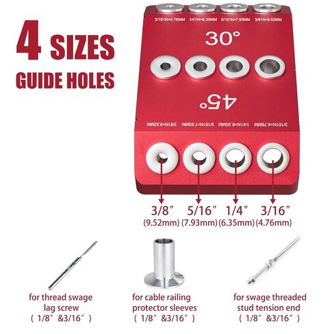 Cable Railing Drill Guide, Portable Angle Drill Guide Jig with 30/45/90 Degree Multi-Angle Drilling Template, 4 Hole Sizes 3/16" 1/4" 5/16" 3/8", Bubble Level for Stair & Deck Installation in Kuwait