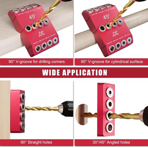 Cable Railing Drill Guide, Portable Angle Drill Guide Jig with 30/45/90 Degree Multi-Angle Drilling Template, 4 Hole Sizes 3/16" 1/4" 5/16" 3/8", Bubble Level for Stair & Deck Installation in Kuwait
