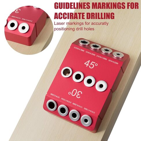 Cable Railing Drill Guide, Portable Angle Drill Guide Jig with 30/45/90 Degree Multi-Angle Drilling Template, 4 Hole Sizes 3/16" 1/4" 5/16" 3/8", Bubble Level for Stair & Deck Installation in Kuwait