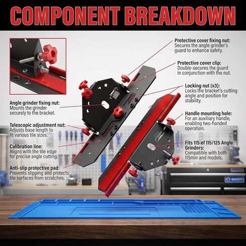 45° Tile Chamfer Jig for 4.5" & 5" Angle Grinders, Heavy Duty Tile Bevel Cutting Tool with Gloves | Comes with anti-slip protective gloves in Kuwait