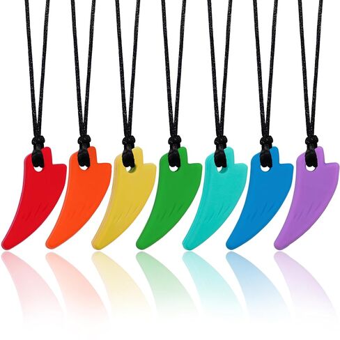 Chew Necklaces for Sensory Kids, 7 Pack Sensory Chew Necklaces for Boys and Girls with Autism, ADHD, SPD, Chewing, Biting, Teething, Silicone Oral Chew Toy for Adults Reduce Anxiety Fidget in Kuwait
