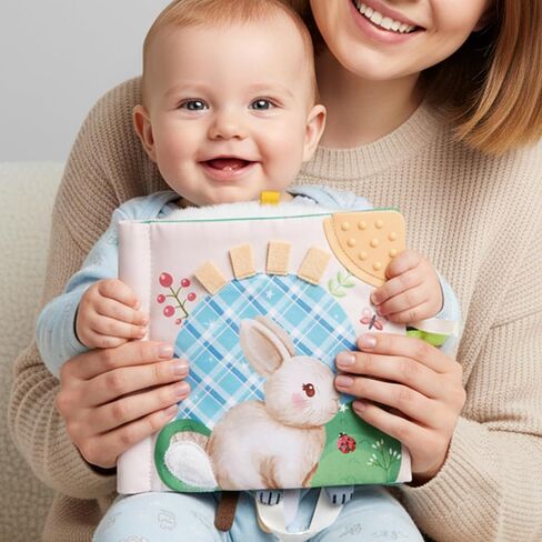 Yeeeasy Baby Soft Book with Teether & 3D Textured Tails, Touch and Feel Crinkle Sensory Toys for Newborns 0-6-12 Months, Montessori Stroller Toy for Boys Girls in Kuwait