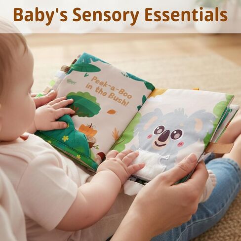 Yeeeasy Baby Soft Book with Teether & 3D Textured Tails, Touch and Feel Crinkle Sensory Toys for Newborns 0-6-12 Months, Montessori Stroller Toy for Boys Girls in Kuwait