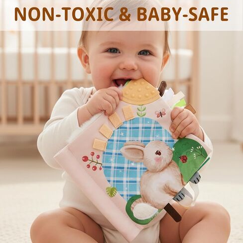 Yeeeasy Baby Soft Book with Teether & 3D Textured Tails, Touch and Feel Crinkle Sensory Toys for Newborns 0-6-12 Months, Montessori Stroller Toy for Boys Girls in Kuwait