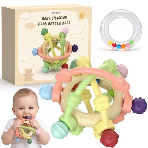 Baby Rattle Ball Sensory Toys Baby Teething Toys Over 3 Months | Silicone Baby Teether - BPA Free Newborn Infant Toddler Toys Baby Shower Gifts in Kuwait