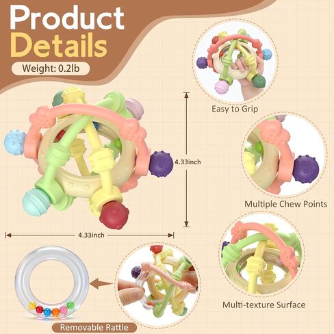 Baby Rattle Ball Sensory Toys Baby Teething Toys Over 3 Months | Silicone Baby Teether - BPA Free Newborn Infant Toddler Toys Baby Shower Gifts in Kuwait