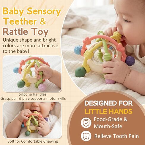 Baby Rattle Ball Sensory Toys Baby Teething Toys Over 3 Months | Silicone Baby Teether - BPA Free Newborn Infant Toddler Toys Baby Shower Gifts in Kuwait