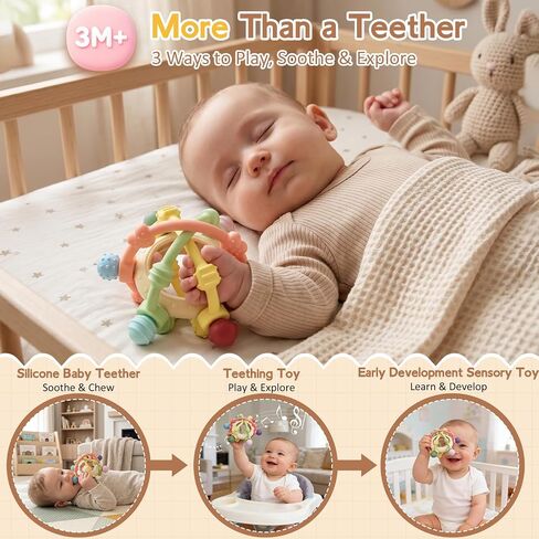 Baby Rattle Ball Sensory Toys Baby Teething Toys Over 3 Months | Silicone Baby Teether - BPA Free Newborn Infant Toddler Toys Baby Shower Gifts in Kuwait