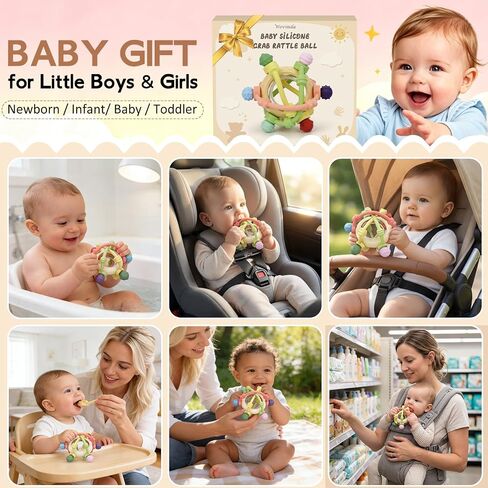 Baby Rattle Ball Sensory Toys Baby Teething Toys Over 3 Months | Silicone Baby Teether - BPA Free Newborn Infant Toddler Toys Baby Shower Gifts in Kuwait