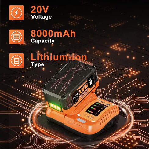 2Pack 8000mAh Replacement for Dewalt 20V Max Battery and Charger Compatible with Dewalt 20V Max Battery XR Cordless Tools DCB206 DCB200 DCB201 DCB204 DCB207 DCD/DCF/DCG Power Tool in Saudi Arabia