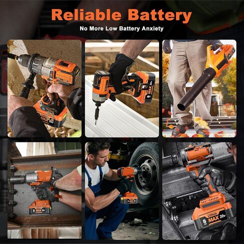 2Pack 8000mAh Replacement for Dewalt 20V Max Battery and Charger Compatible with Dewalt 20V Max Battery XR Cordless Tools DCB206 DCB200 DCB201 DCB204 DCB207 DCD/DCF/DCG Power Tool in Saudi Arabia