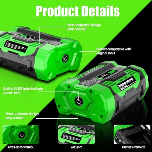 5.0Ah Replacement Battery for EGO 56V Power+ Tools, 5000mAh NIMH Battery Compatible with BA2800 BA1400 BA4200, ST1502LB, CS1604, LB4800 LB6504 LB5804 HT2400 and 90+ More(Green) in Kuwait