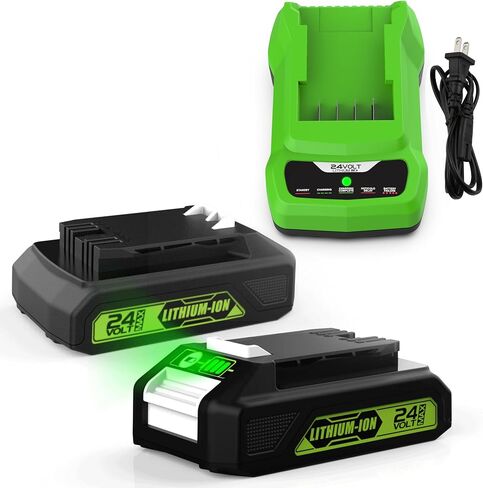 Energup 2Pack 24Volt Replacement Greenworks 24V Battery 3.5A, 29842 29852 29322 BAG709 BAG710 20352 22232 2508302 for 2X24V Batteries with 1Port 24Volt greenworks Battery Charger in Kuwait